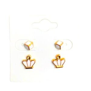 2 Pack Stud Earrings. Acrylic Backing. White & Gold Set